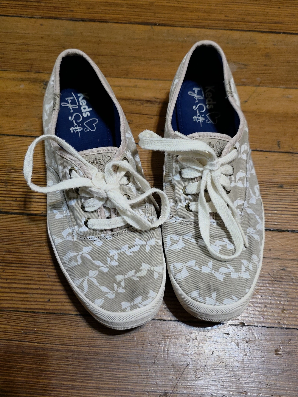 Keds Beige Canvas Sneakers with White Floral Print